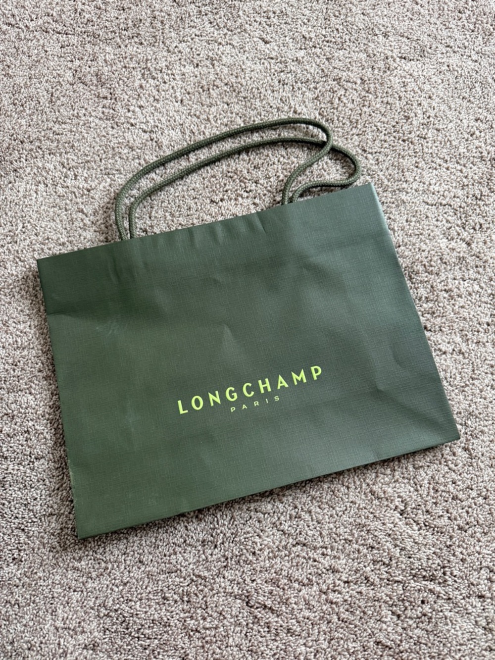 Longchamp Paris Medium Dark Green Logo Paper Shopping Bag